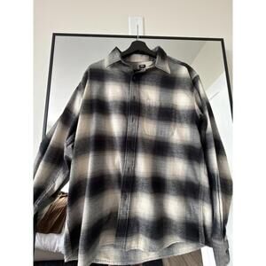 Uniqlo Ombre Plaid Flannel Black White